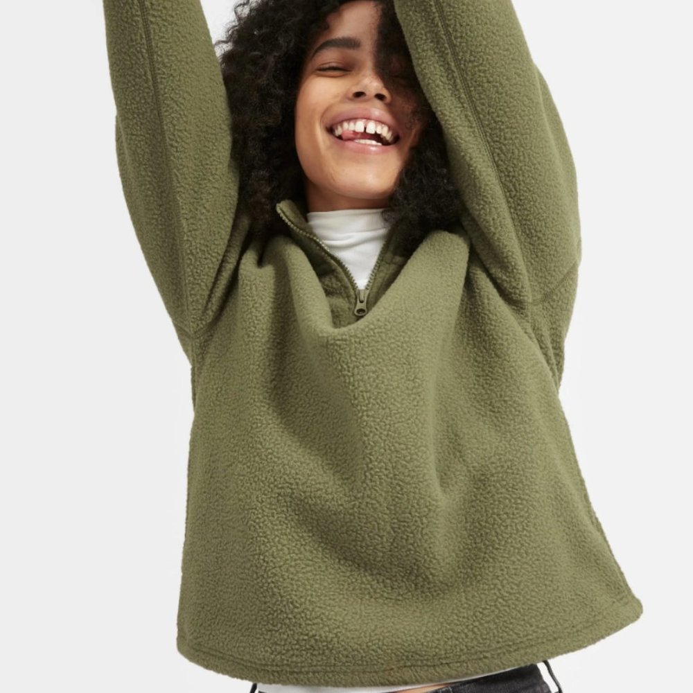 Everlane ReNew Half-Zip Fleece Jacket - Size XS, Green